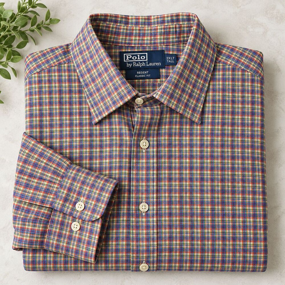 Polo Ralph Lauren Men's 2XLT Plaid Button Front Shirt 100% Cotton Tall